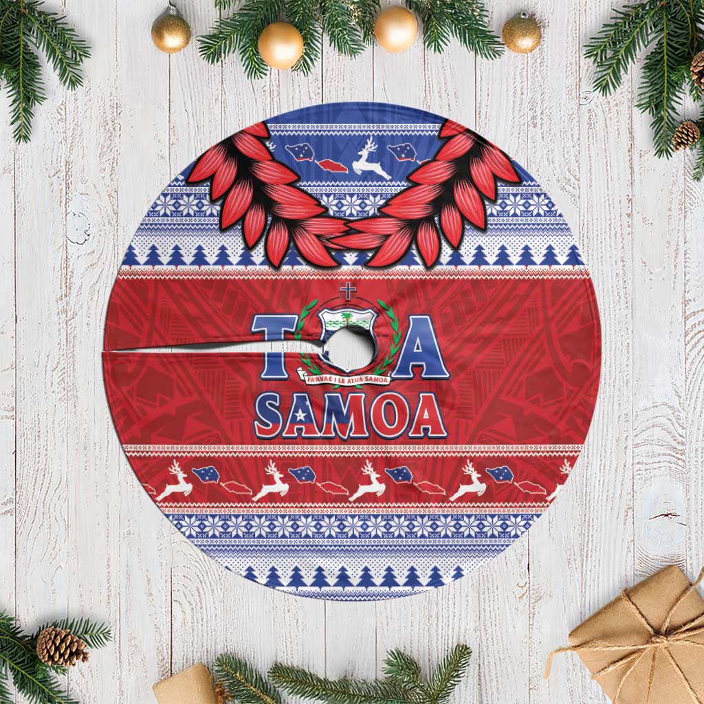 Toa Samoa Rugby Christmas Tree Skirt Ula Fala Samoan Pattern Red - Polynesian Pride