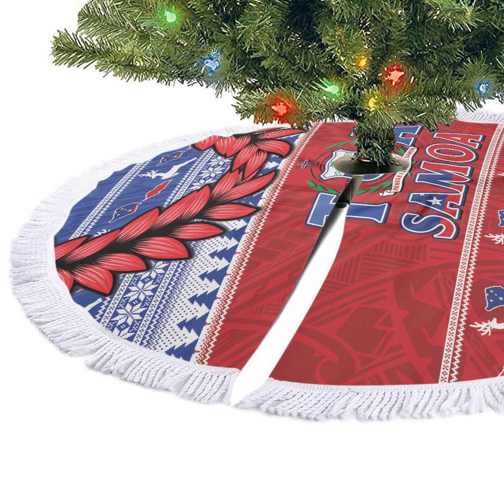 Toa Samoa Rugby Christmas Tree Skirt Ula Fala Samoan Pattern Red - Polynesian Pride