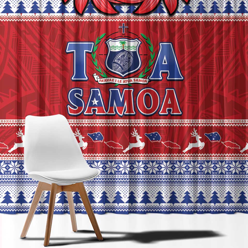 Toa Samoa Rugby Christmas Window Curtain Ula Fala Samoan Pattern Red - Polynesian Pride