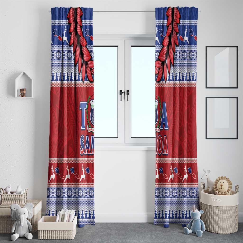 Toa Samoa Rugby Christmas Window Curtain Ula Fala Samoan Pattern Red - Polynesian Pride