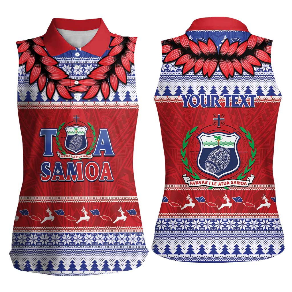 Personalised Toa Samoa Rugby Christmas Women Sleeveless Polo Shirt Ula Fala Samoan Pattern Red - Polynesian Pride