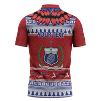 Personalised Toa Samoa Rugby Christmas Zipper Polo Shirt Ula Fala Samoan Pattern Red - Polynesian Pride