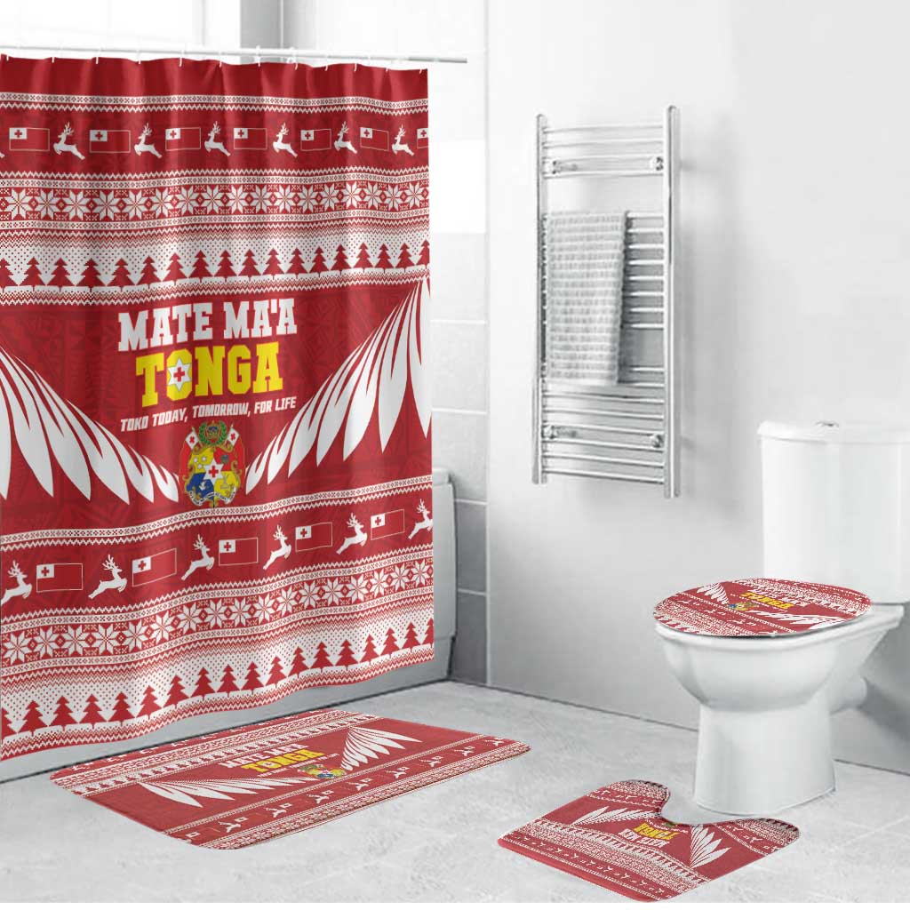 Tonga Rugby Christmas Bathroom Set Mate Maa Tonga Ngatu Pattern - Polynesian Pride