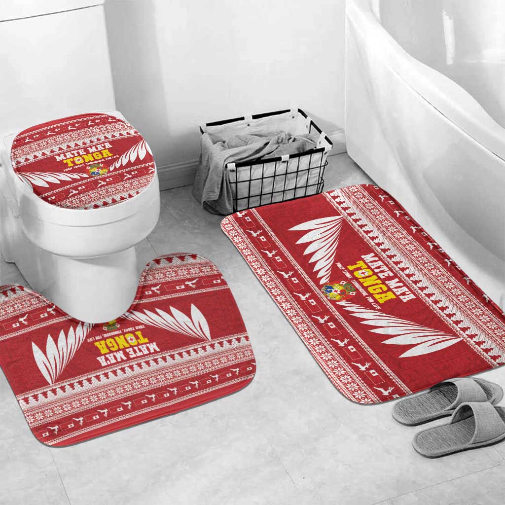 Tonga Rugby Christmas Bathroom Set Mate Maa Tonga Ngatu Pattern - Polynesian Pride