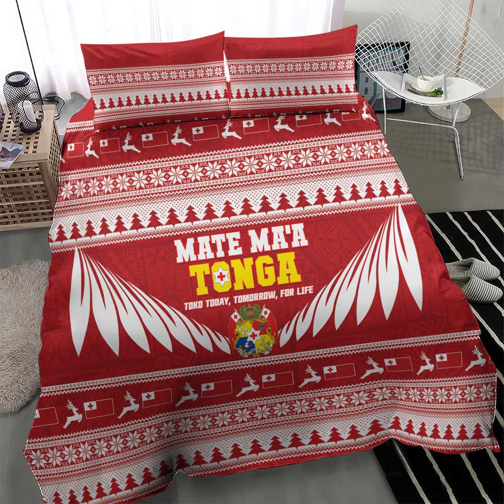 Tonga Rugby Christmas Bedding Set Mate Maa Tonga Ngatu Pattern - Polynesian Pride
