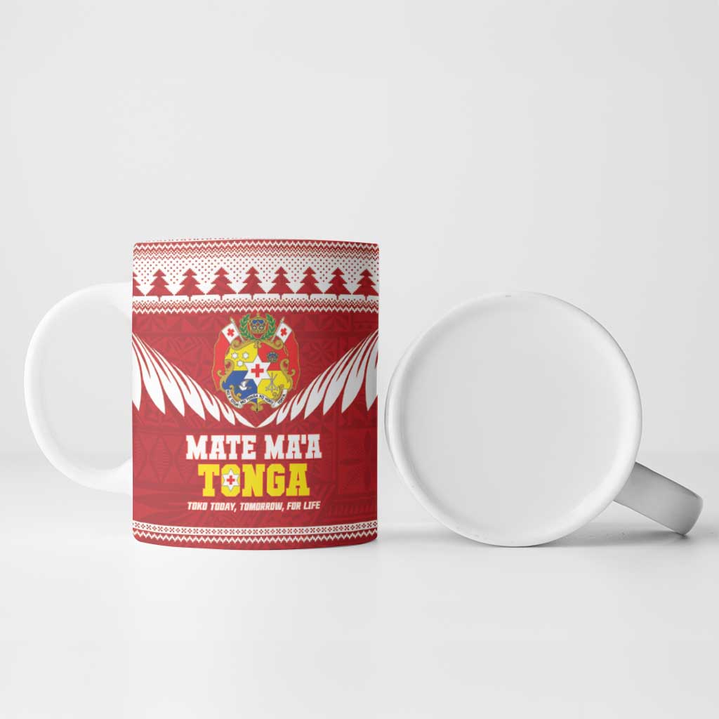 Personalised Tonga Rugby Christmas Ceramic Mug Mate Maa Tonga Ngatu Pattern - Polynesian Pride
