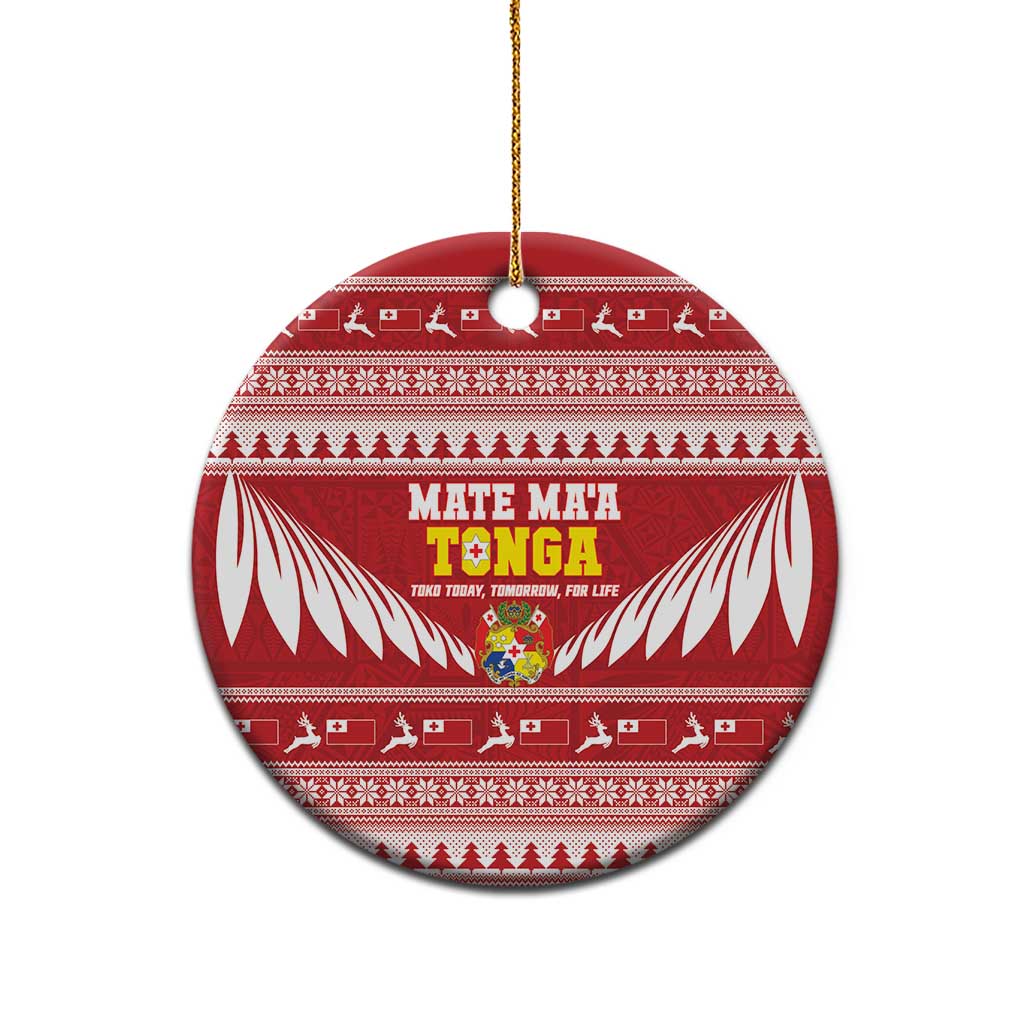 Tonga Rugby Christmas Ceramic Ornament Mate Maa Tonga Ngatu Pattern - Polynesian Pride
