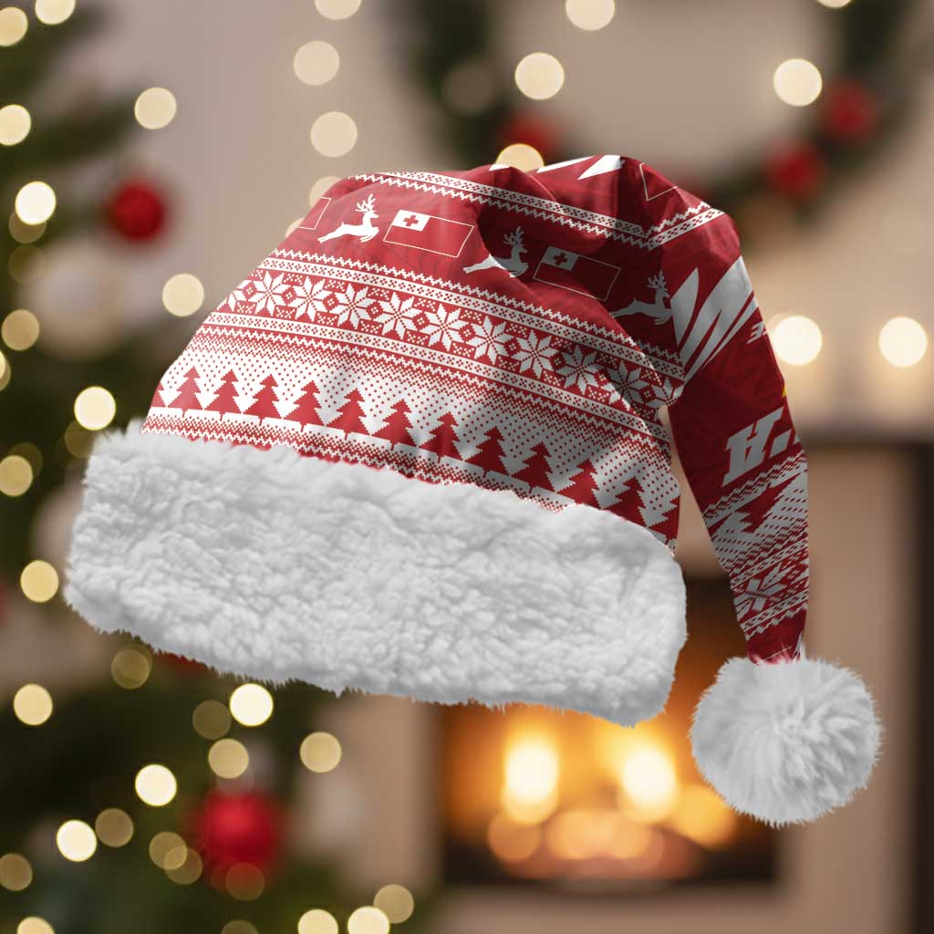 Tonga Rugby Christmas Santa Hat Mate Maa Tonga Ngatu Pattern - Polynesian Pride