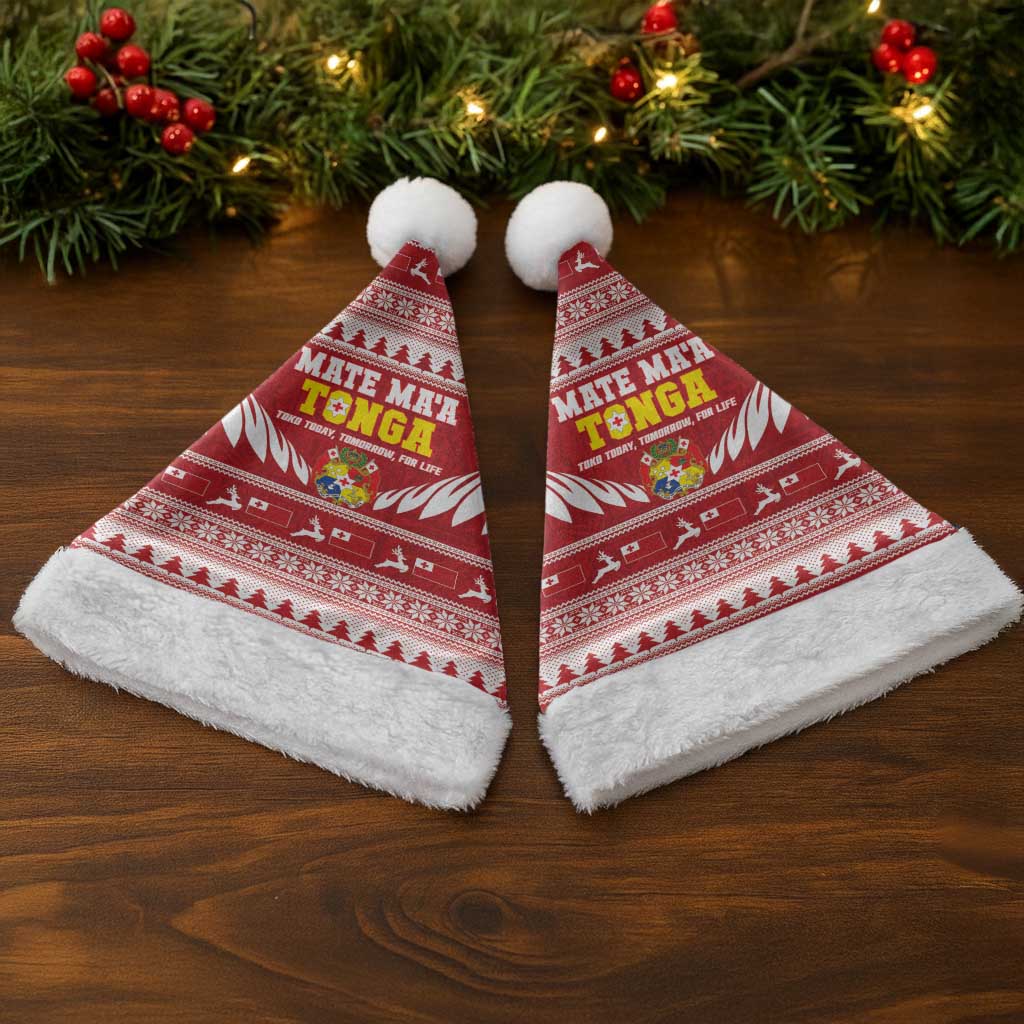 Tonga Rugby Christmas Santa Hat Mate Maa Tonga Ngatu Pattern - Polynesian Pride