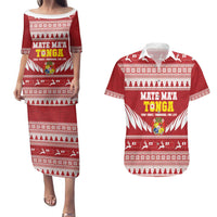 Personalised Tonga Rugby Christmas Couples Matching Puletasi and Hawaiian Shirt Mate Maa Tonga Ngatu Pattern - Polynesian Pride