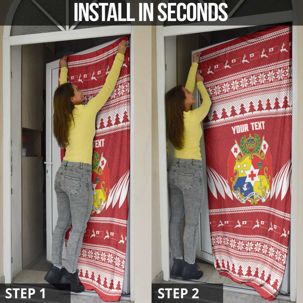 Personalised Tonga Rugby Christmas Door Cover Mate Maa Tonga Ngatu Pattern - Polynesian Pride
