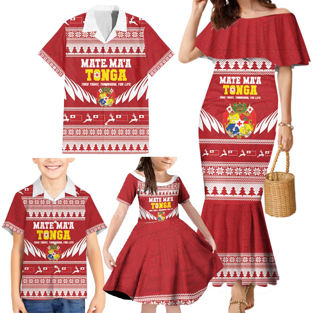 Personalised Tonga Rugby Christmas Family Matching Mermaid Dress and Hawaiian Shirt Mate Maa Tonga Ngatu Pattern - Polynesian Pride