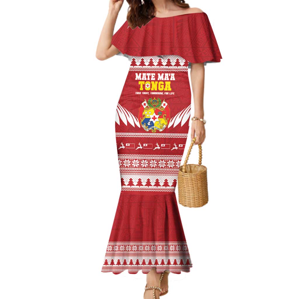Personalised Tonga Rugby Christmas Family Matching Mermaid Dress and Hawaiian Shirt Mate Maa Tonga Ngatu Pattern - Polynesian Pride