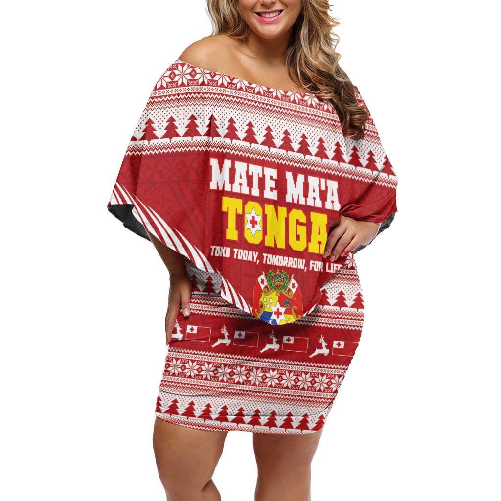 Personalised Tonga Rugby Christmas Family Matching Off Shoulder Short Dress and Hawaiian Shirt Mate Maa Tonga Ngatu Pattern - Polynesian Pride