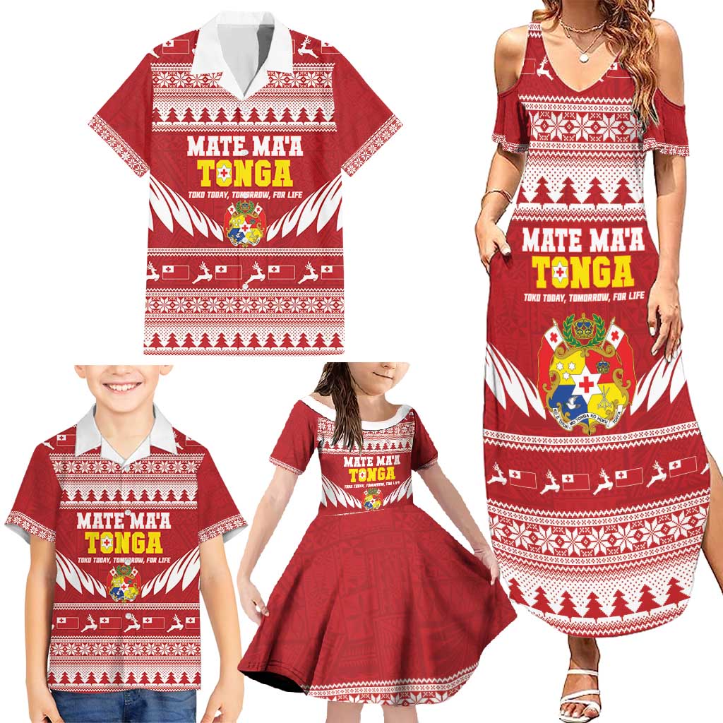 Personalised Tonga Rugby Christmas Family Matching Summer Maxi Dress and Hawaiian Shirt Mate Maa Tonga Ngatu Pattern - Polynesian Pride