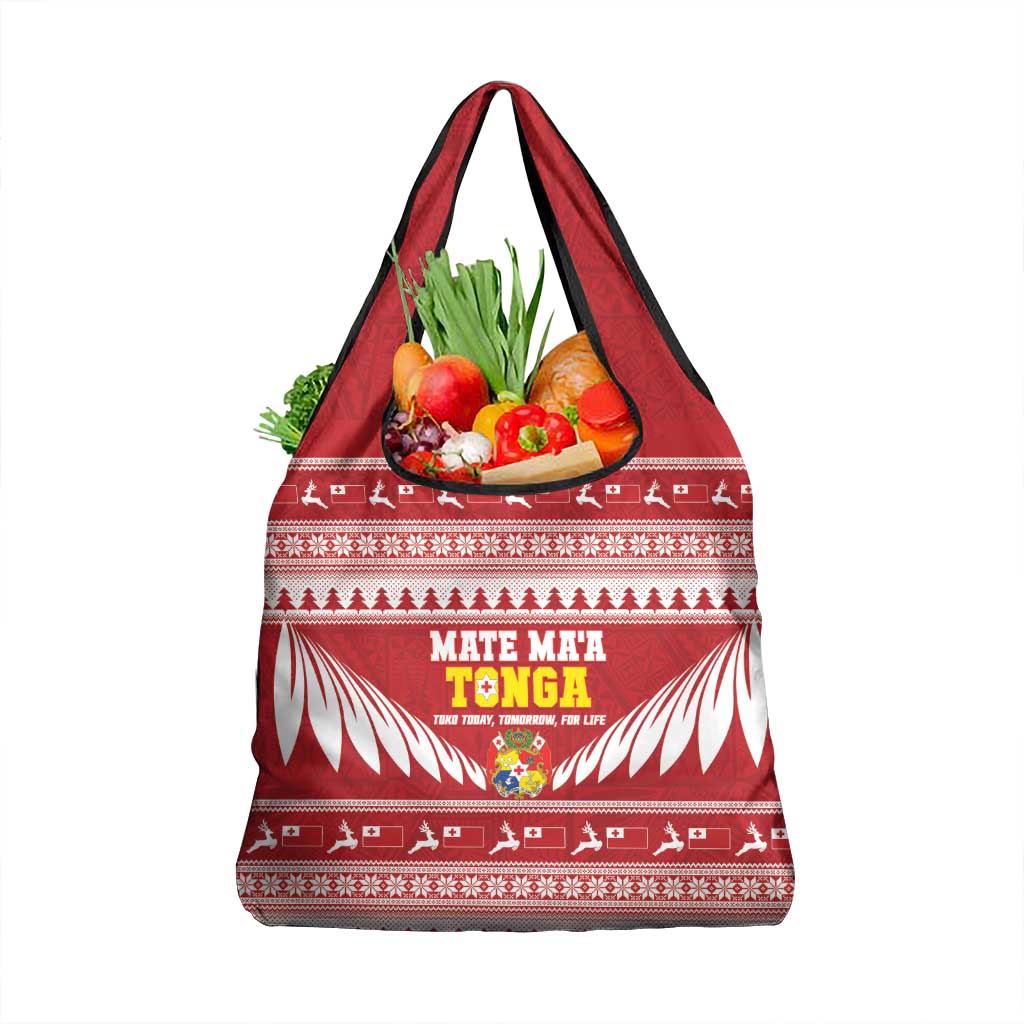 Tonga Rugby Christmas Grocery Bag Mate Maa Tonga Ngatu Pattern - Polynesian Pride