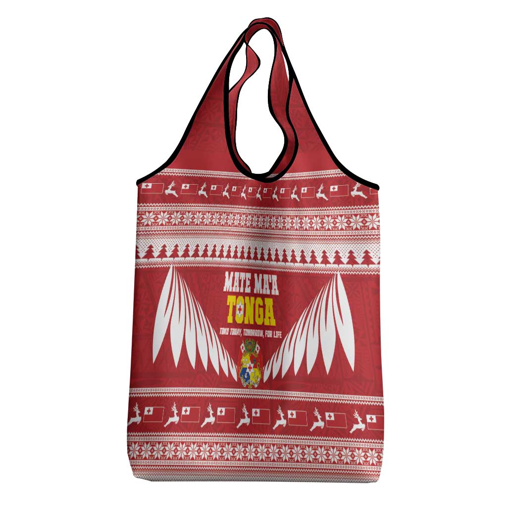Tonga Rugby Christmas Grocery Bag Mate Maa Tonga Ngatu Pattern - Polynesian Pride