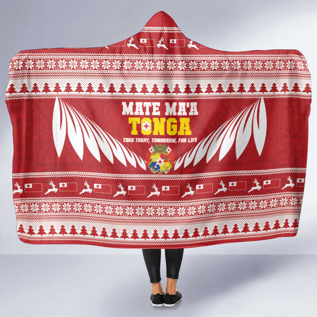 Tonga Rugby Christmas Hooded Blanket Mate Maa Tonga Ngatu Pattern - Polynesian Pride