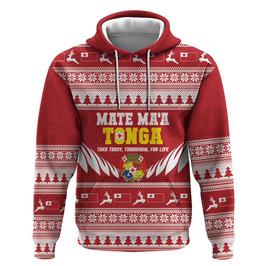 Personalised Tonga Rugby Christmas Hoodie Mate Maa Tonga Ngatu Pattern - Polynesian Pride