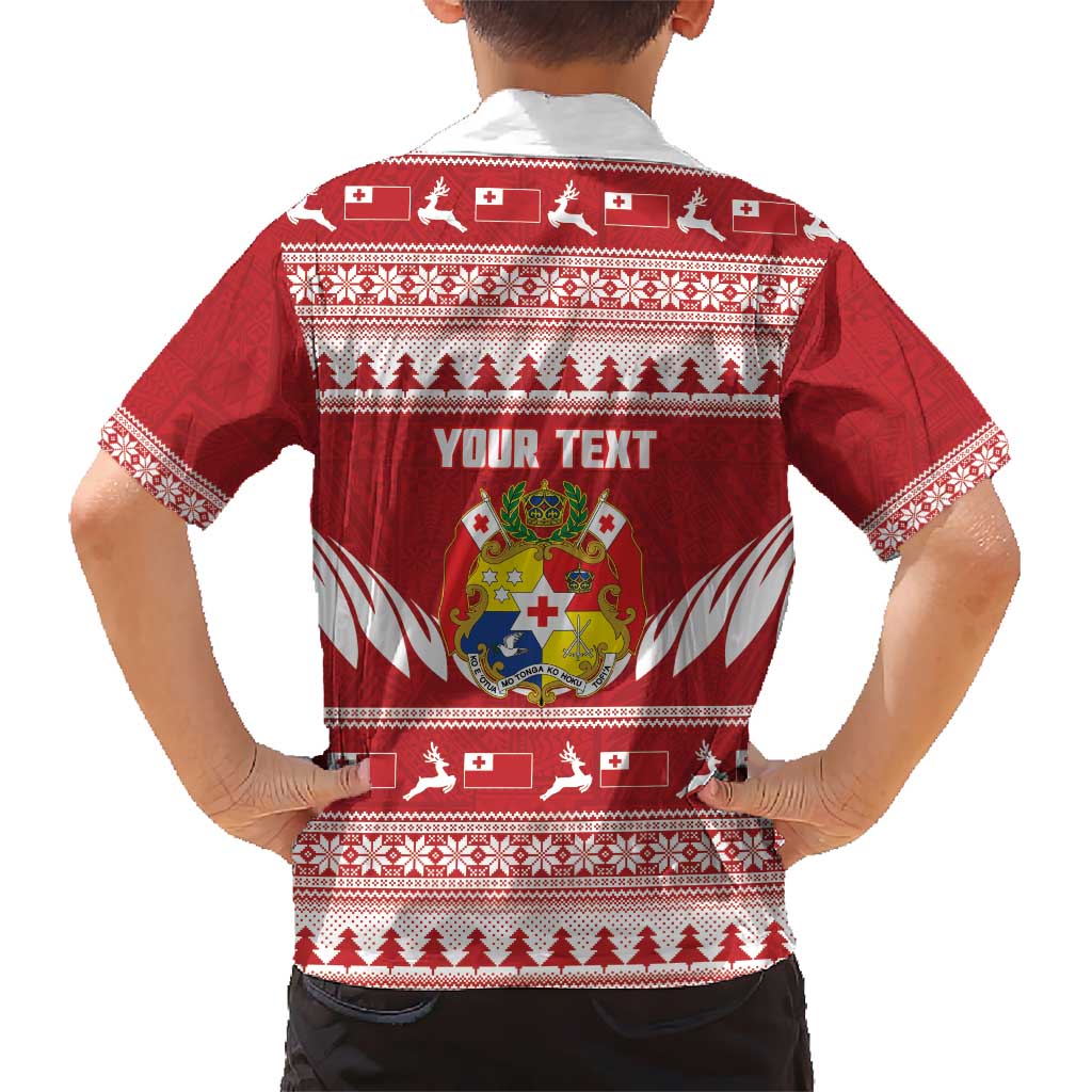 Personalised Tonga Rugby Christmas Kid Hawaiian Shirt Mate Maa Tonga Ngatu Pattern - Polynesian Pride