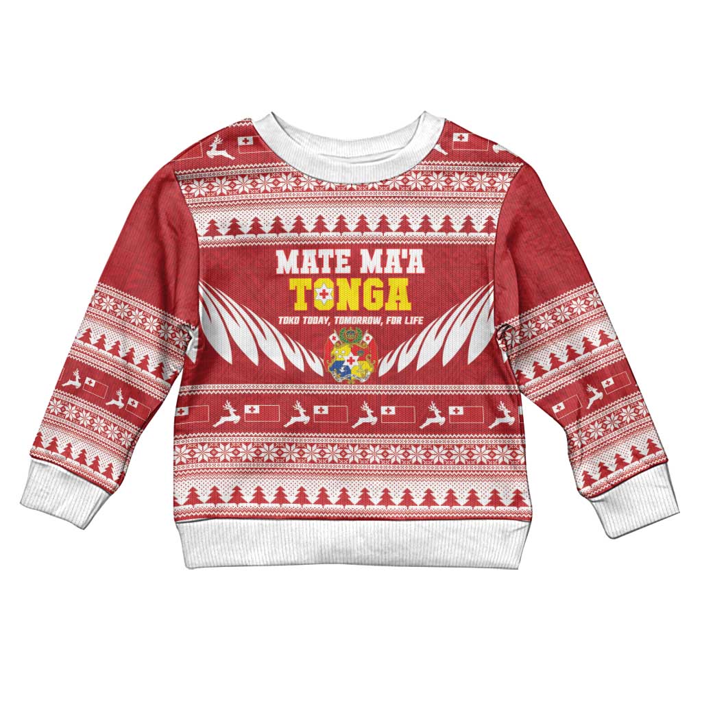 Personalised Tonga Rugby Christmas Kid Ugly Christmas Sweater Mate Maa Tonga Ngatu Pattern - Polynesian Pride