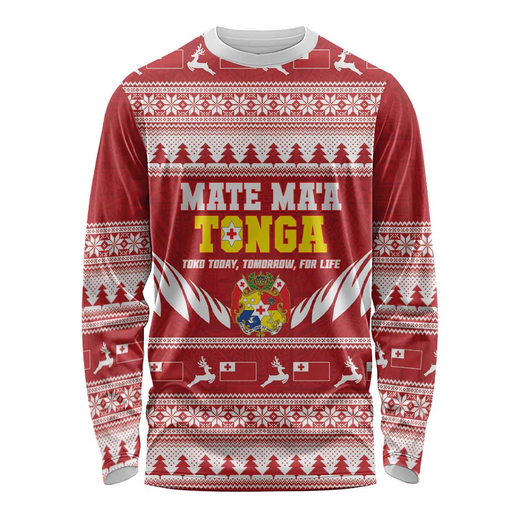 Personalised Tonga Rugby Christmas Long Sleeve Shirt Mate Maa Tonga Ngatu Pattern - Polynesian Pride