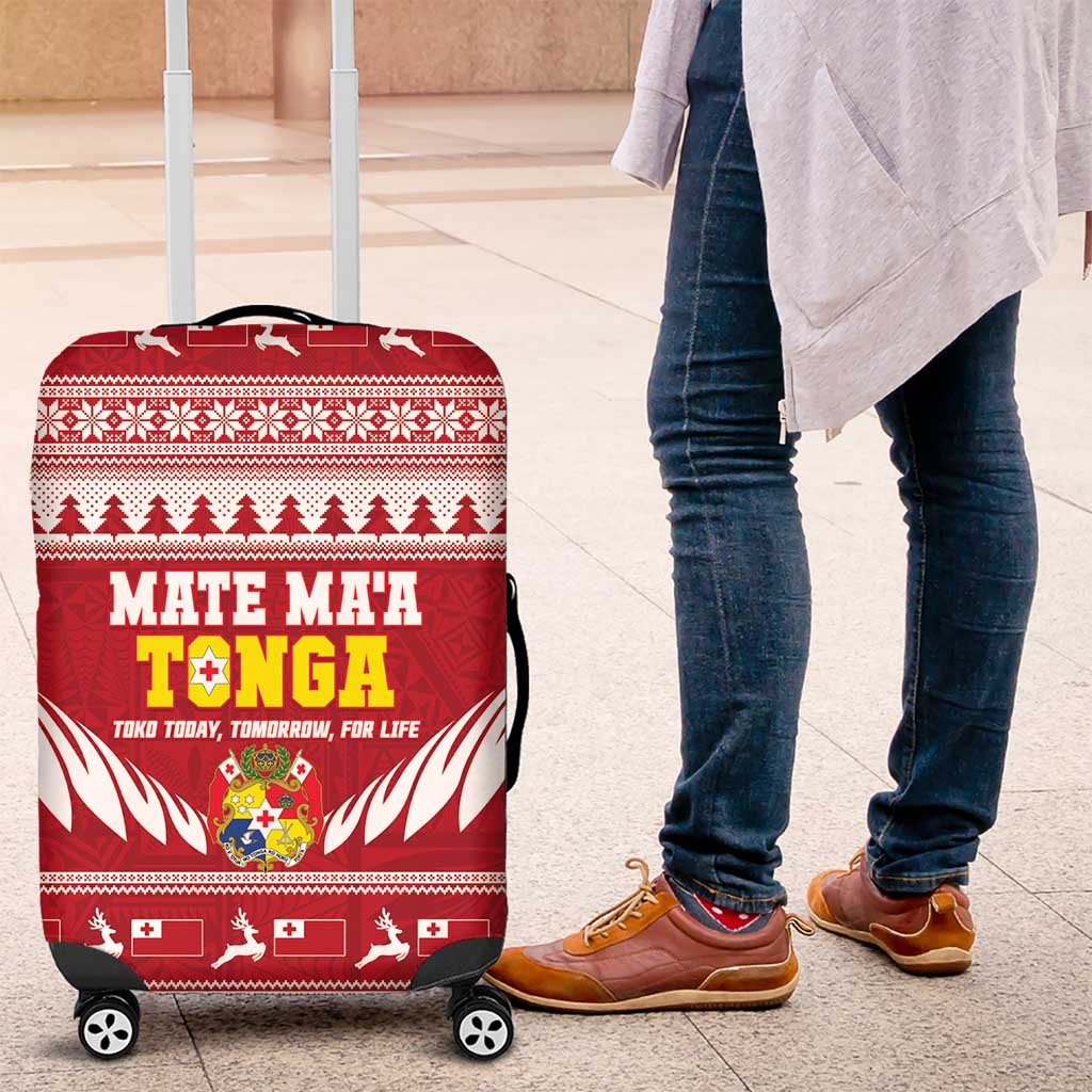 Tonga Rugby Christmas Luggage Cover Mate Maa Tonga Ngatu Pattern - Polynesian Pride