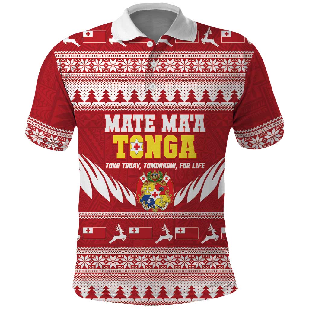 Personalised Tonga Rugby Christmas Polo Shirt Mate Maa Tonga Ngatu Pattern - Polynesian Pride