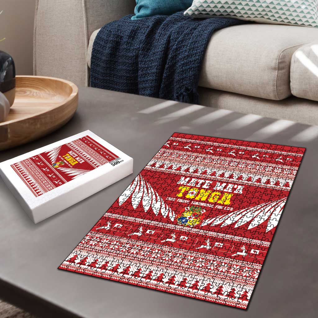 Tonga Rugby Christmas Puzzle Mate Maa Tonga Ngatu Pattern - Polynesian Pride