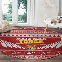 Tonga Rugby Christmas Round Carpet Mate Maa Tonga Ngatu Pattern - Polynesian Pride
