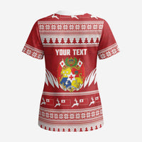 Personalised Tonga Rugby Christmas Scrub Top Mate Maa Tonga Ngatu Pattern - Polynesian Pride