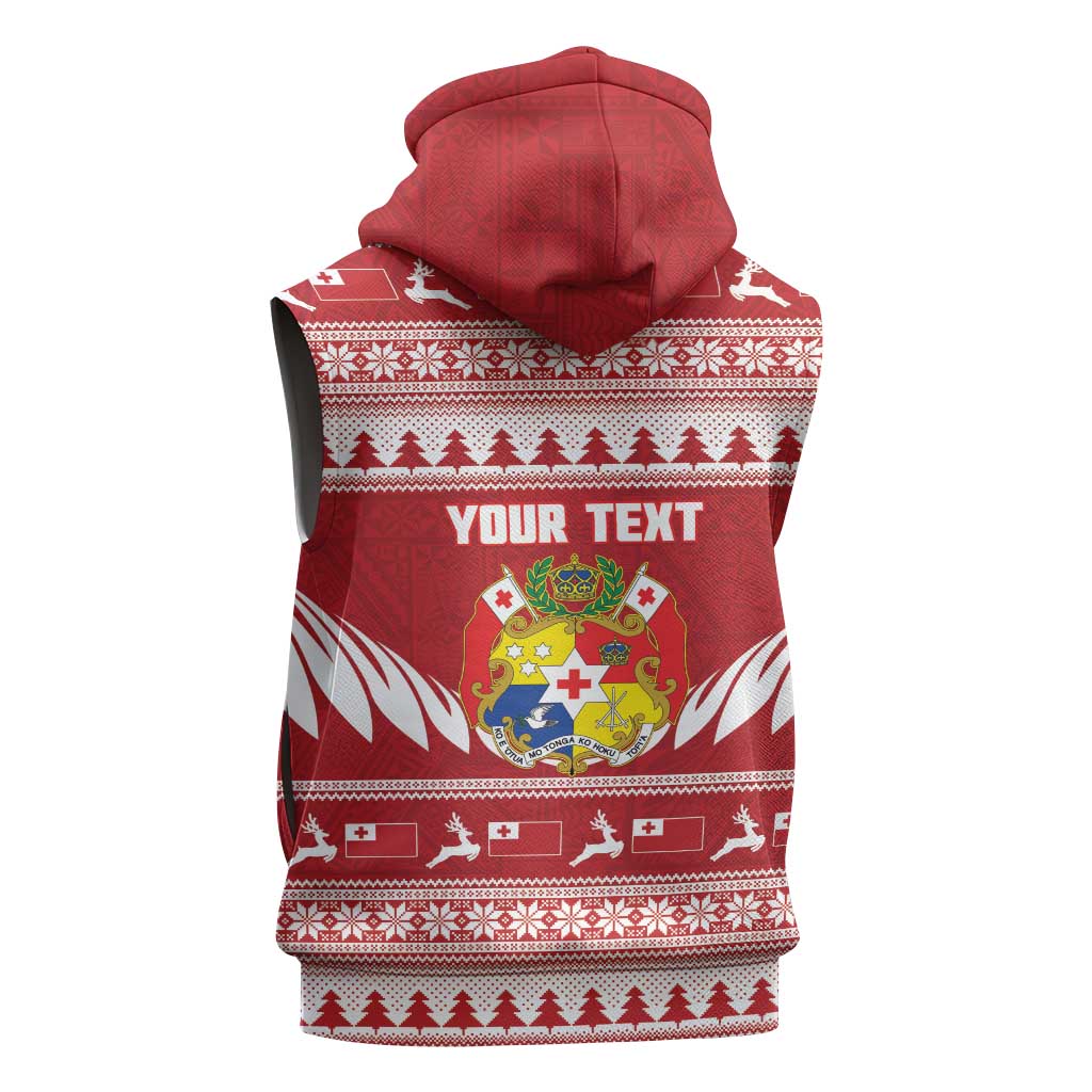 Personalised Tonga Rugby Christmas Sleeveless Hoodie Mate Maa Tonga Ngatu Pattern - Polynesian Pride
