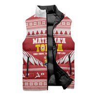 Personalised Tonga Rugby Christmas Sleeveless Puffer Jacket Mate Maa Tonga Ngatu Pattern - Polynesian Pride