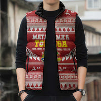 Personalised Tonga Rugby Christmas Sleeveless Puffer Jacket Mate Maa Tonga Ngatu Pattern - Polynesian Pride