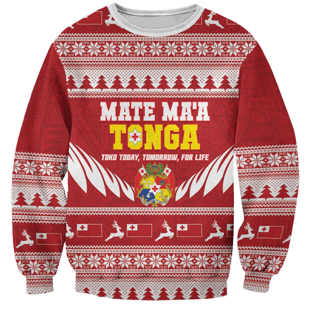 Personalised Tonga Rugby Christmas Sweatshirt Mate Maa Tonga Ngatu Pattern - Polynesian Pride