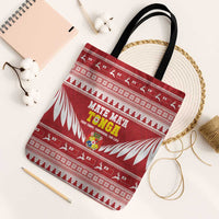 Tonga Rugby Christmas Tote Bag Mate Maa Tonga Ngatu Pattern - Polynesian Pride