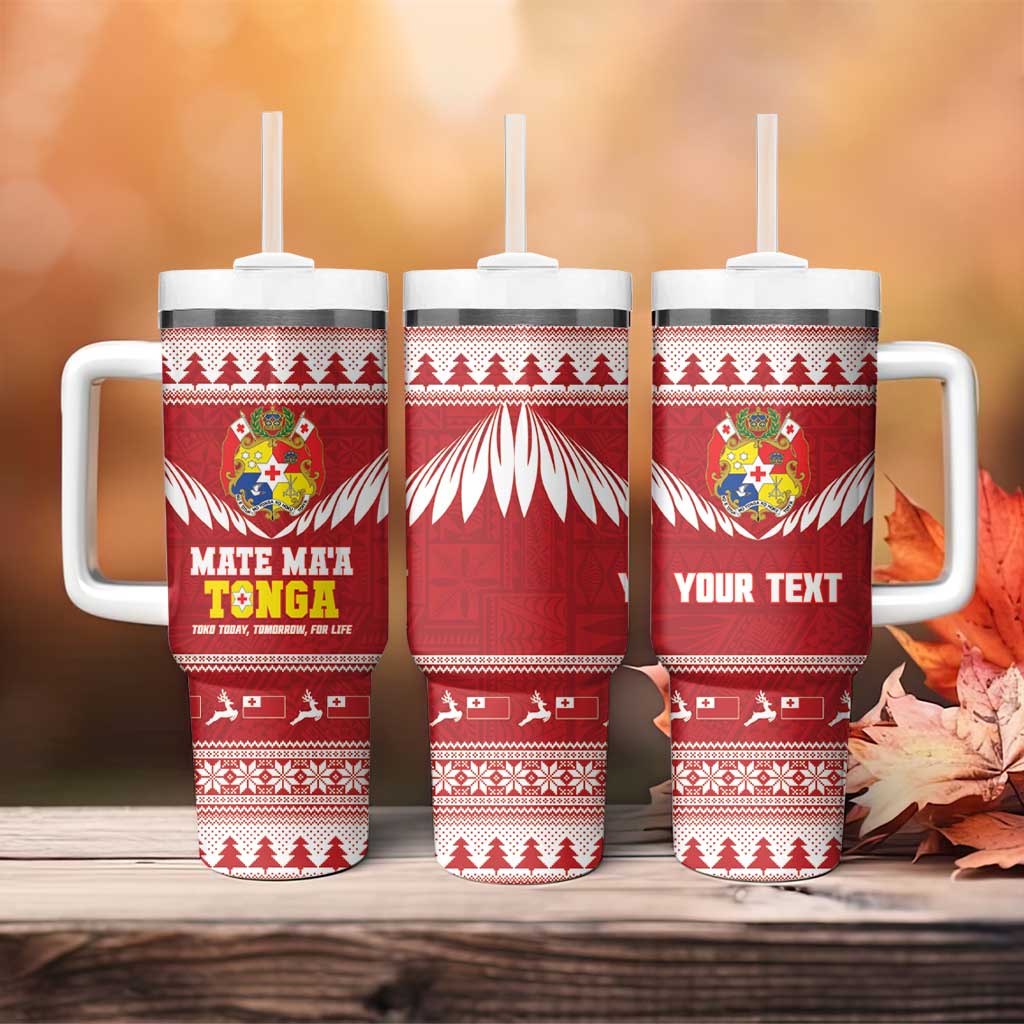 Personalised Tonga Rugby Christmas Tumbler With Handle Mate Maa Tonga Ngatu Pattern - Polynesian Pride