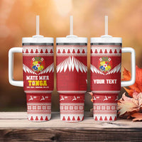 Personalised Tonga Rugby Christmas Tumbler With Handle Mate Maa Tonga Ngatu Pattern - Polynesian Pride