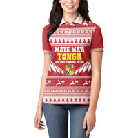 Personalised Tonga Rugby Christmas Women Polo Shirt Mate Maa Tonga Ngatu Pattern - Polynesian Pride