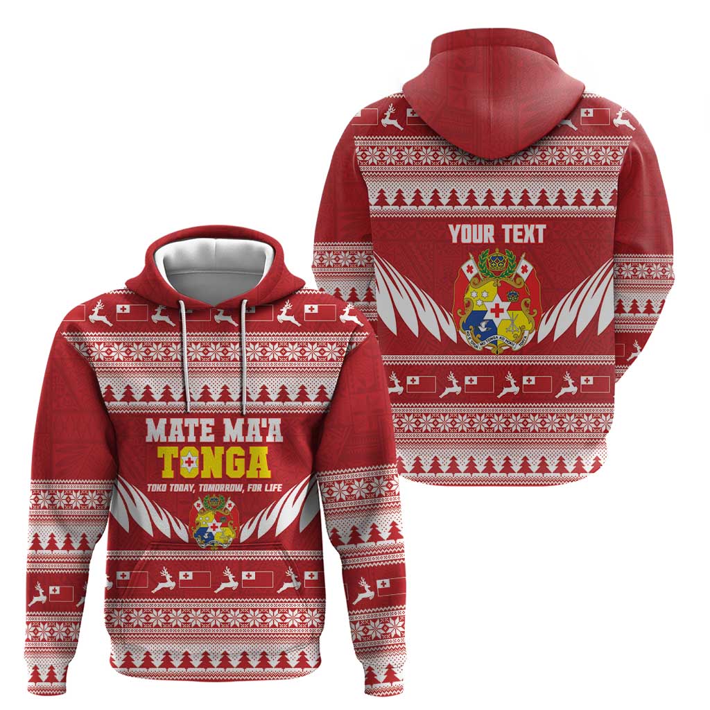 Personalised Tonga Rugby Christmas Zip Hoodie Mate Maa Tonga Ngatu Pattern - Polynesian Pride