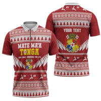 Personalised Tonga Rugby Christmas Zipper Polo Shirt Mate Maa Tonga Ngatu Pattern - Polynesian Pride
