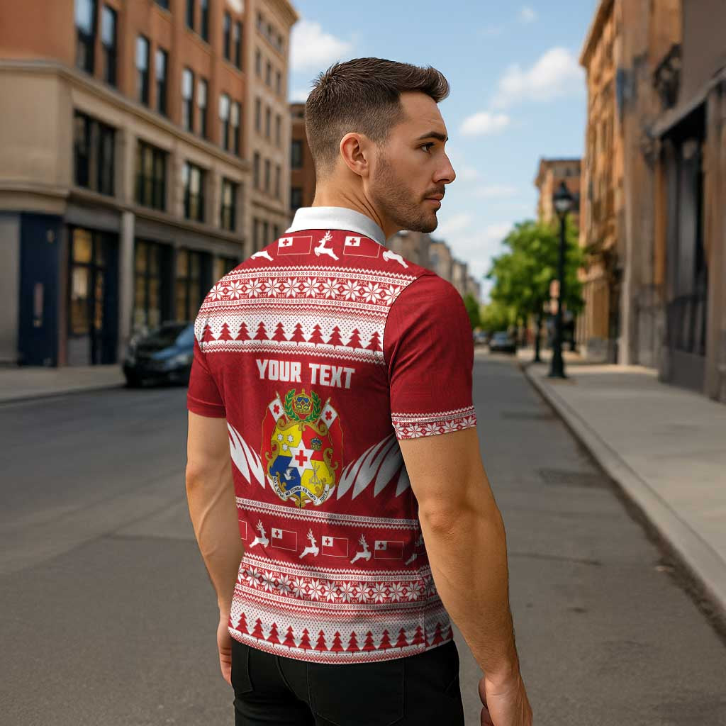 Personalised Tonga Rugby Christmas Zipper Polo Shirt Mate Maa Tonga Ngatu Pattern - Polynesian Pride