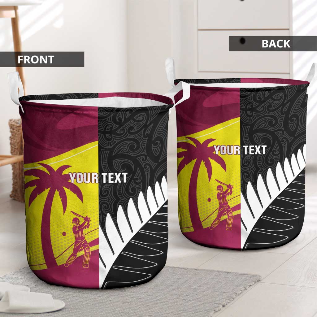 New Zealand and West Indies Cricket Custom Laundry Basket Black Cap Windies Together - Polynesian Pride
