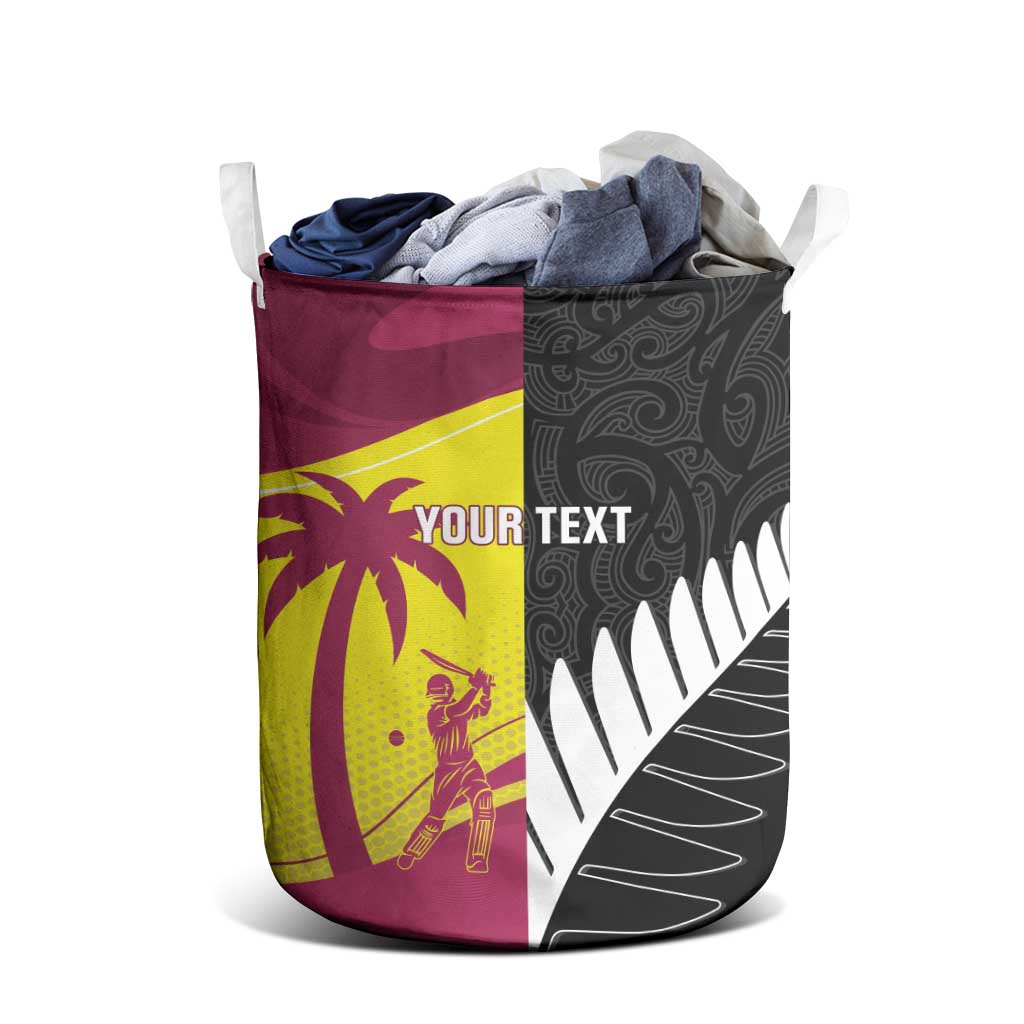 New Zealand and West Indies Cricket Custom Laundry Basket Black Cap Windies Together - Polynesian Pride