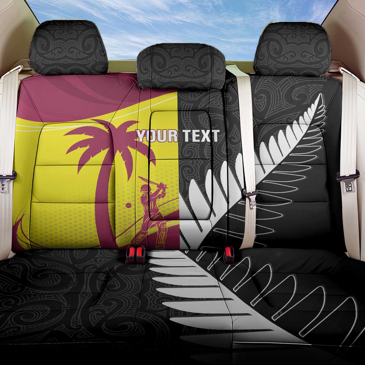 New Zealand and West Indies Cricket Custom Back Car Seat Cover Black Cap Windies Together - Polynesian Pride