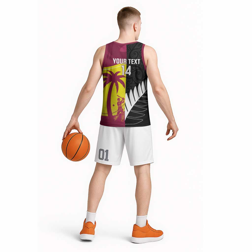 New Zealand and West Indies Cricket Custom Basketball Jersey Black Cap Windies Together LT14 - Polynesian Pride