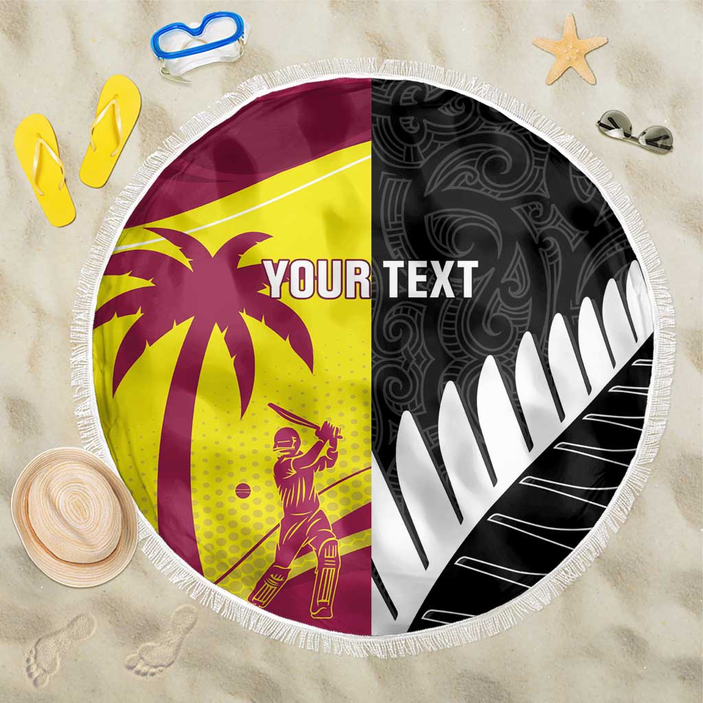 New Zealand and West Indies Cricket Custom Beach Blanket Black Cap Windies Together - Polynesian Pride