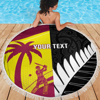 New Zealand and West Indies Cricket Custom Beach Blanket Black Cap Windies Together - Polynesian Pride