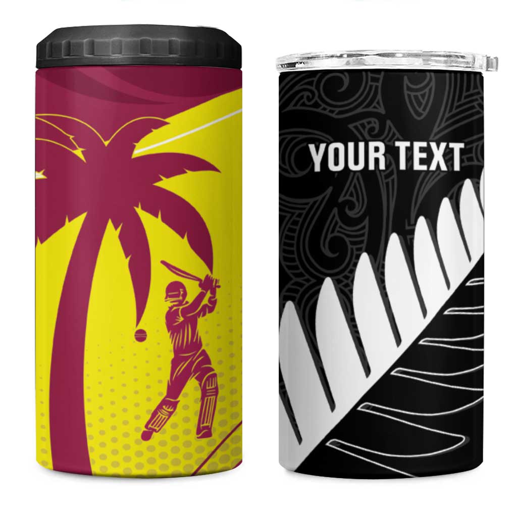 New Zealand and West Indies Cricket Custom 4 in 1 Can Cooler Tumbler Black Cap Windies Together - Polynesian Pride