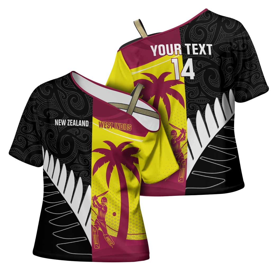 New Zealand and West Indies Cricket Custom Cross Shoulder Shirt Black Cap Windies Together LT14 - Polynesian Pride